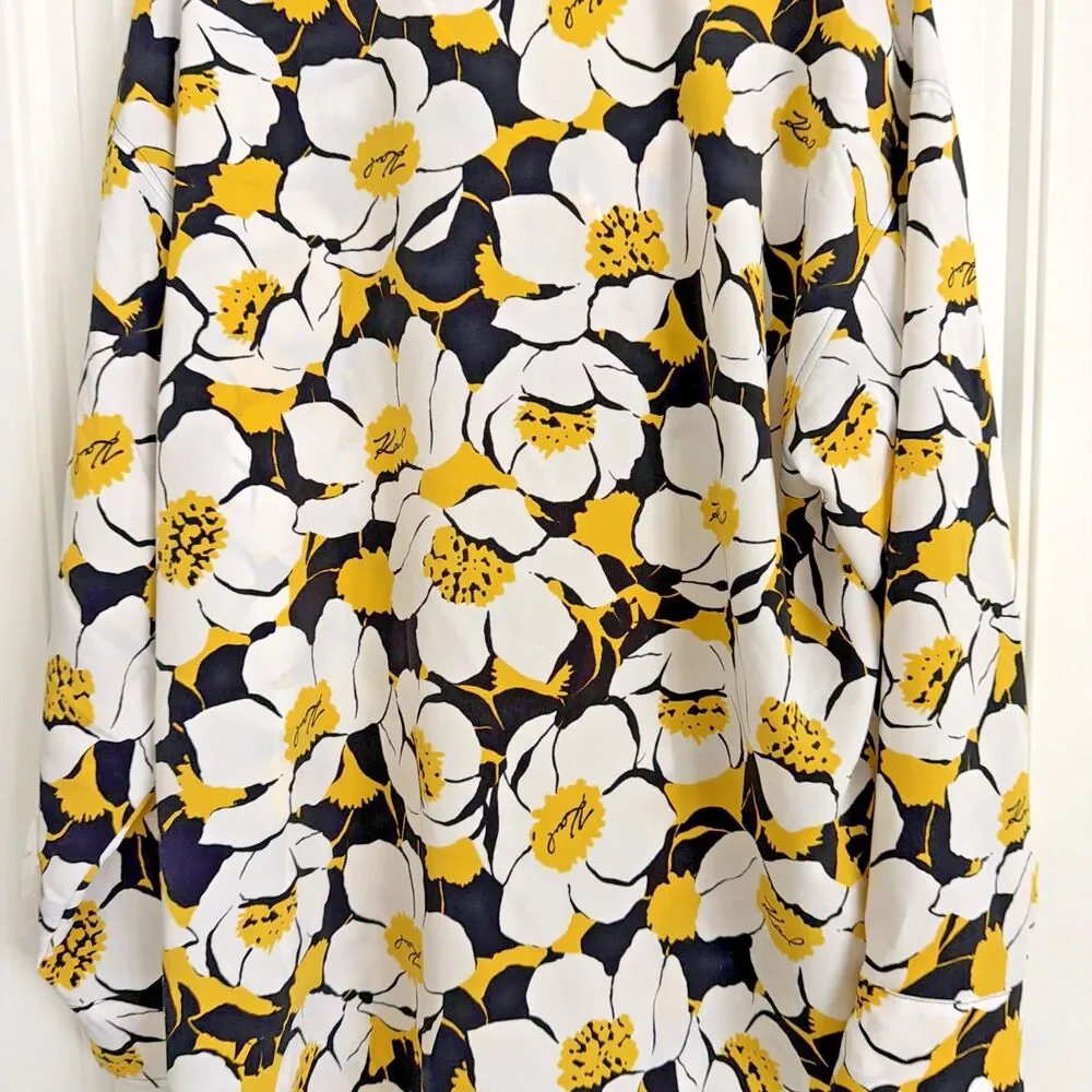 Karl Lagerfeld Paris Women's Floral Button Front Blouse White Black Yellow XL - Picture 10 of 11